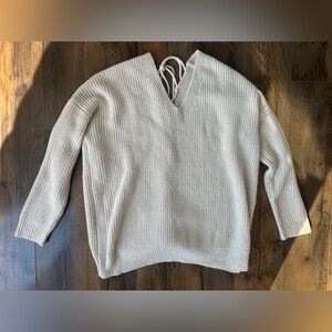 Earthbound Cream Lace-Up Knit Sweater Medium Boho Cottagecore